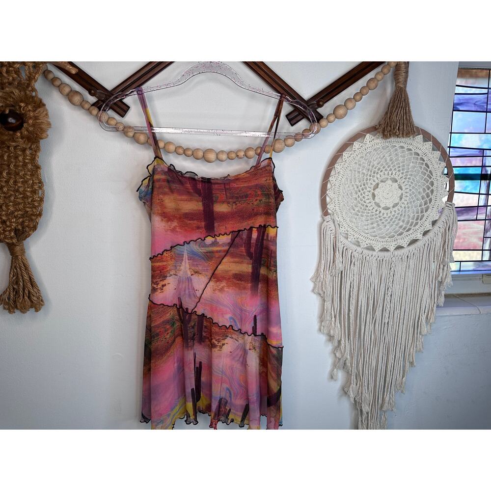 Urban Outfitters Moxie Desert Cactus Mesh Mini Dress